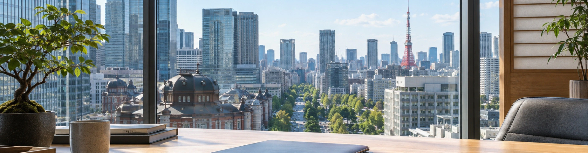 日本城市商务景观与公司注册文件概念图