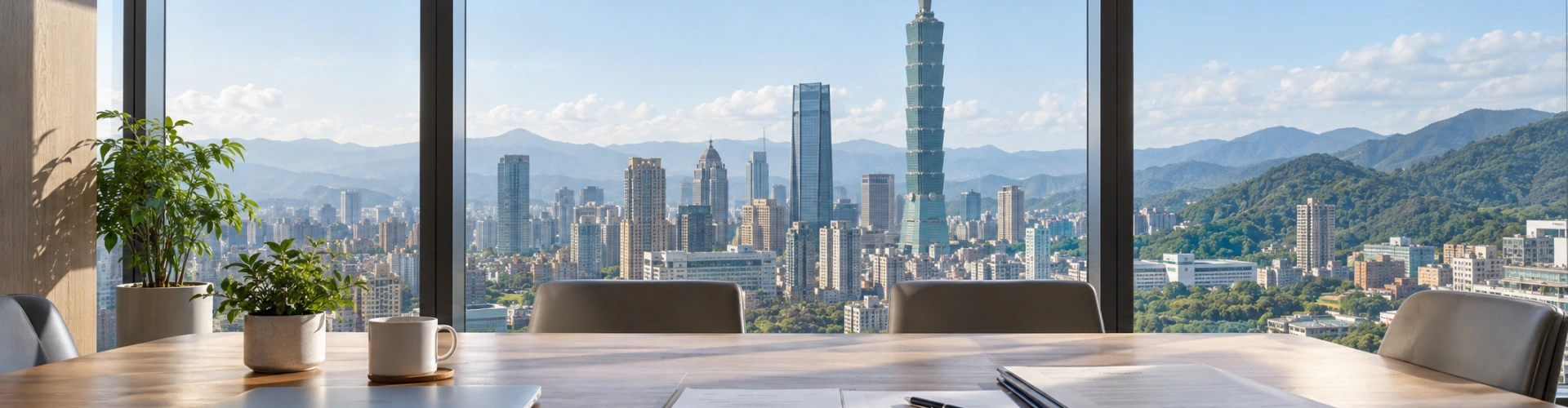 中国台湾城市商务景观与公司注册文件概念图
